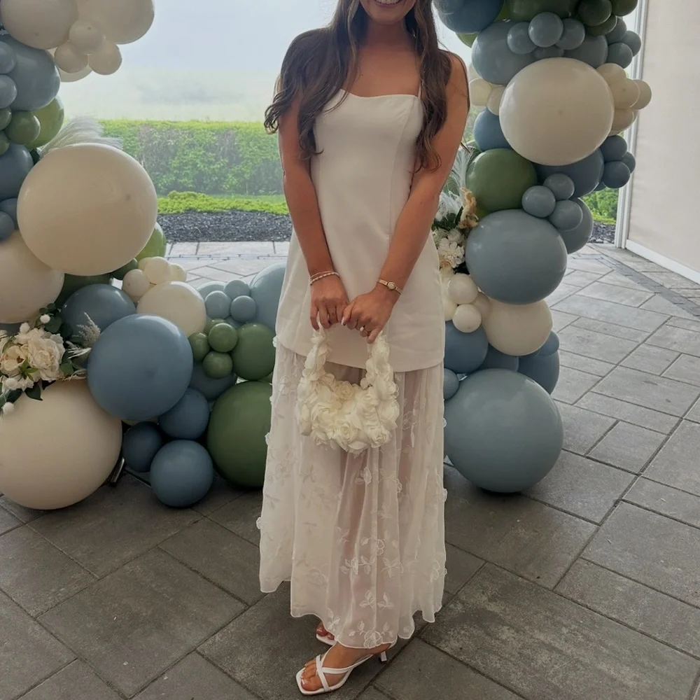 Abercrombie & Fitch White Maxi Dress with Sheer Floral Skirt